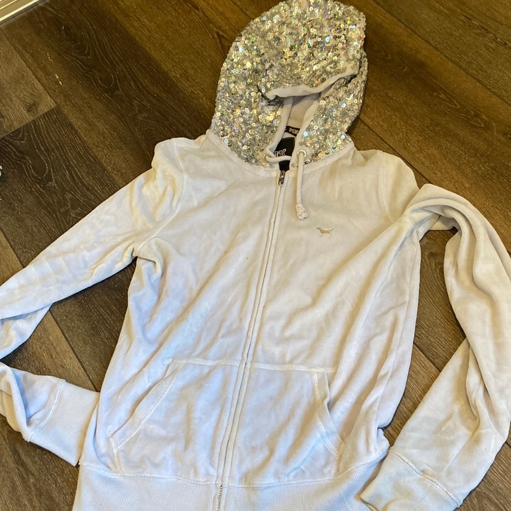 Lavender velour sequined pink Victoria Secret zip up hoodie